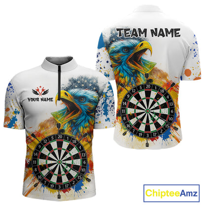 Funny Dartboard Colorful Paint Eagle Darts Shirt For Men Custom Darts Team Jersey Polo & 1/4 Zip TDM4293