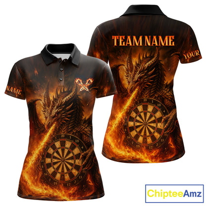Orange Flaming Dragon Darts Jersey For Women Custom Polo & Quarter Zip Darts League Team Shirt TDM4555