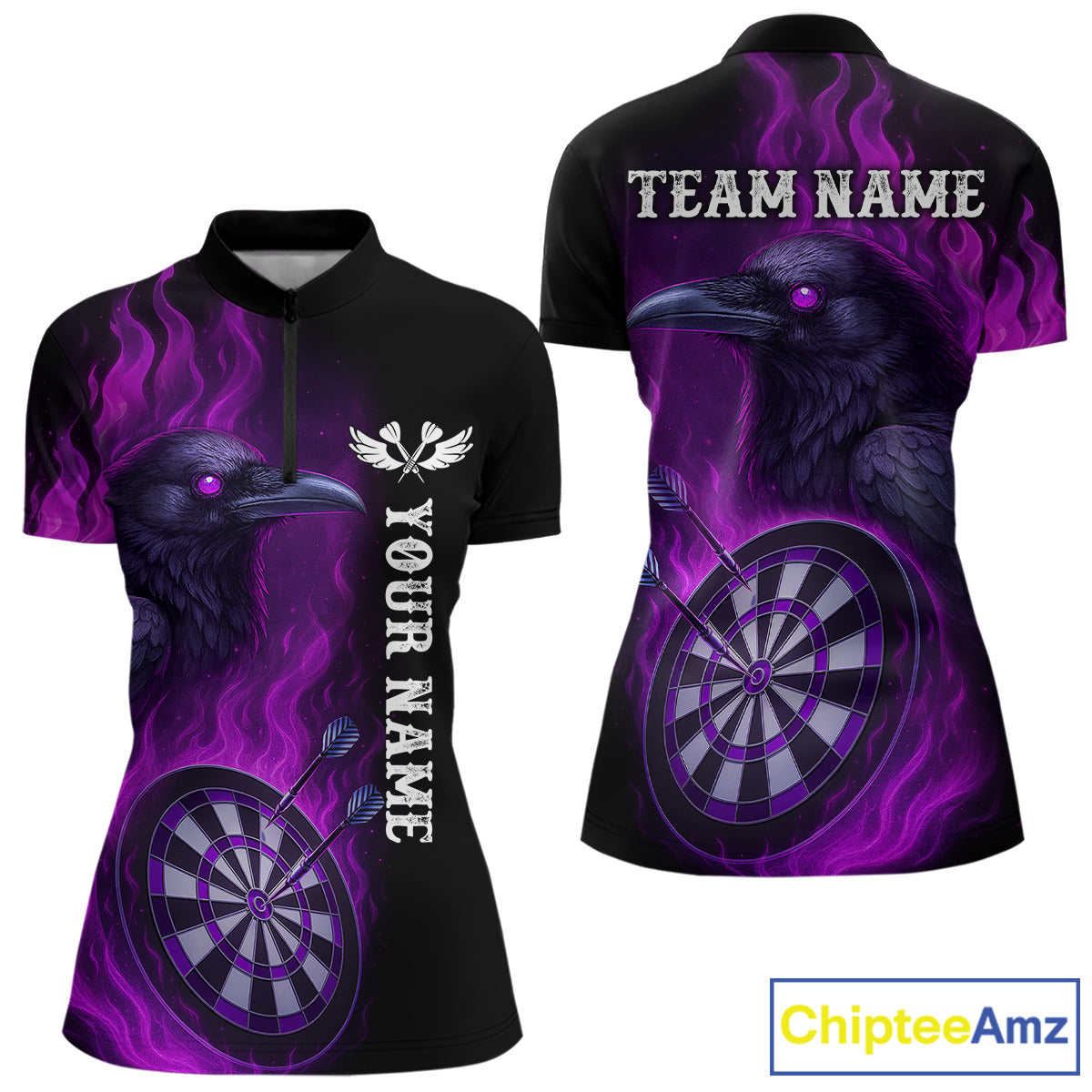 Black And Purple Flame Raven Darts Shirt For Women Custom Halloween Darts Team Jersey Outfit TDM4577