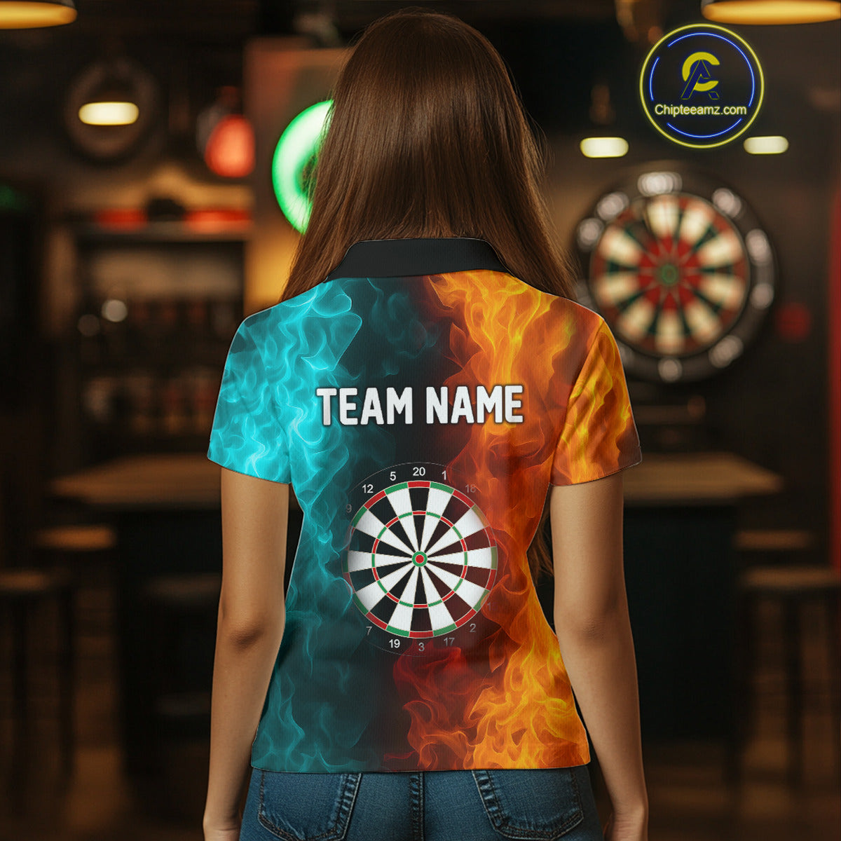 Orange And Turquoise Custom Fire Flame Darts Shirt For Women, Personalized Dart Team Jersey Outfit TDM4208