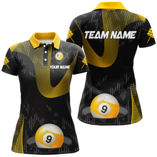 Load image into Gallery viewer, Customized Yellow Black 9 Ball Pool 3D Printed Billiard Shirts For Women, 9 Ball Billiard Jerseys TDM1938