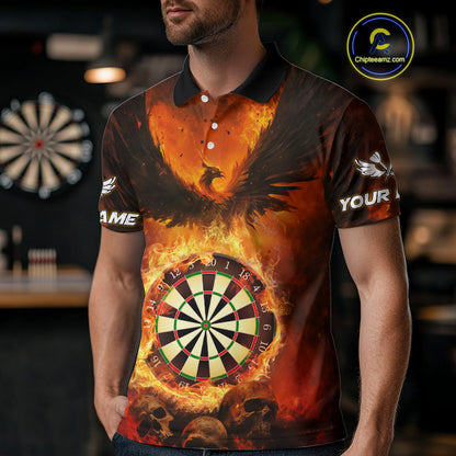 Personalized Orange Flaming Phoenix Darts Shirt For Men, Darts League Jersey Team Polo & 1/4 Zip TDM4490
