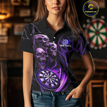 Load image into Gallery viewer, Personalized Skull &amp; Dragon Darts Shirt For Women Custom Lightning Dartboard Team Jersey |Purple TDM4537