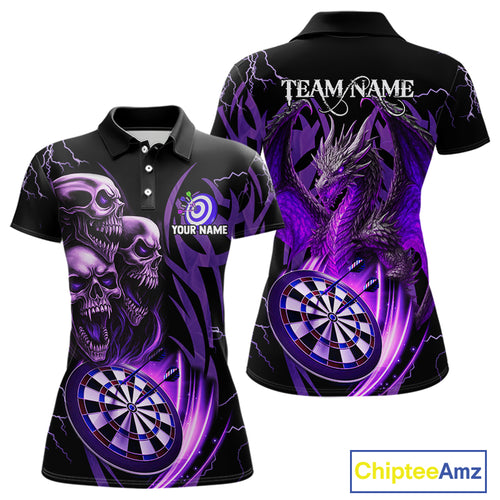 Personalized Skull & Dragon Darts Shirt For Women Custom Lightning Dartboard Team Jersey |Purple TDM4537