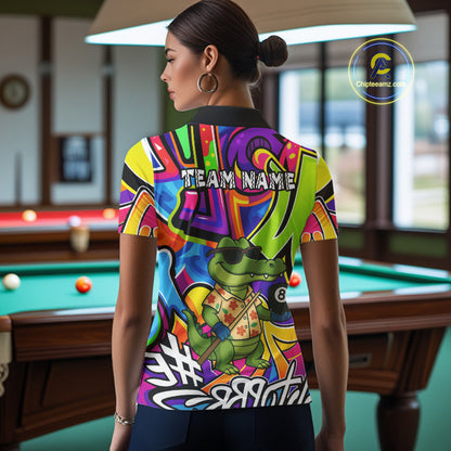 Funny Alligator Colorful Graffiti Style Custom 8 Ball Billiard Shirt For Women Best Pool Team Jersey TDM4780