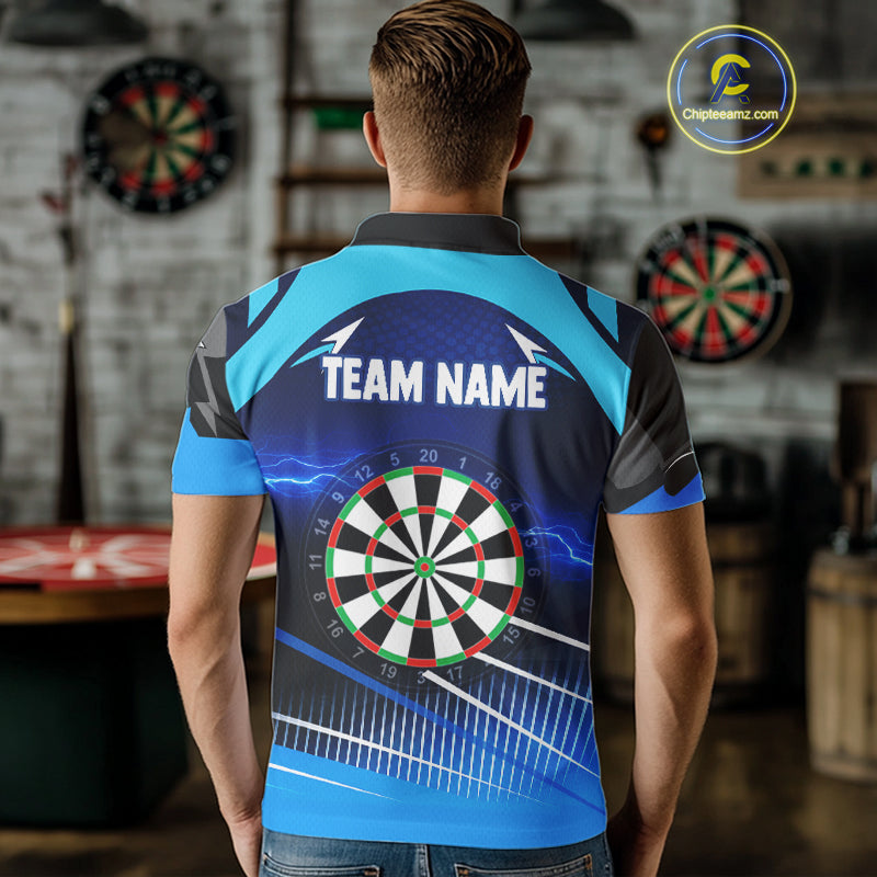 Personalized Blue Thunder Lightning Darts Jersey For Men Custom Darts Team Shirt Polo & 1/4 Zip TDM4721