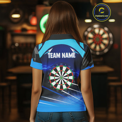 Personalized Blue Thunder Lightning Darts Jersey For Women Custom Darts Team Shirt Polo & 1/4 Zip TDM4721