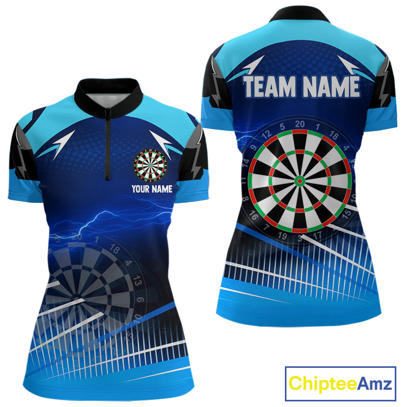 Personalized Blue Thunder Lightning Darts Jersey For Women Custom Darts Team Shirt Polo & 1/4 Zip TDM4721