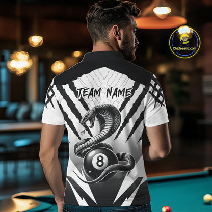 White Black Billiard Jersey Polo & 1/4 Zip Custom 8 Ball Cobra Snake Billiard Team Shirt For Men TDM4519