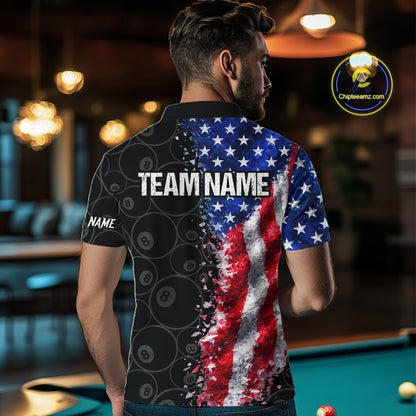Grunge American Flag 8 Ball Pool Billiard Shirt For Men Custom Billiard Team Jersey Polo & 1/4 Zip TDM5891