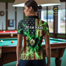Load image into Gallery viewer, Green 8 Ball Lightning American Flag Billiard Shirt For Women Custom Patriotic Pool Team Jersey TDM5402