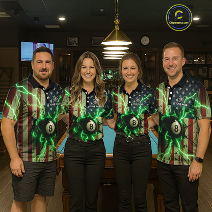 Green 8 Ball Lightning American Flag Billiard Shirt For Women Custom Patriotic Pool Team Jersey TDM5402