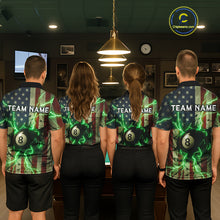 Load image into Gallery viewer, Green 8 Ball Lightning American Flag Billiard Shirt For Women Custom Patriotic Pool Team Jersey TDM5402