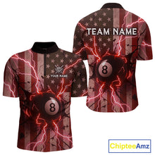 Load image into Gallery viewer, Red 8 Ball Lightning American Flag Billiard Shirt For Men Custom Patriotic Pool Team Jersey TDM5403