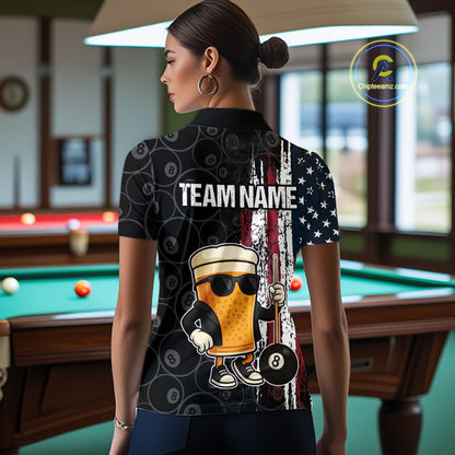 Vintage American Flag Funny Beer Billiard Shirt For Women Custom Patriotic 8 Ball Pool Team Jersey TDM5426