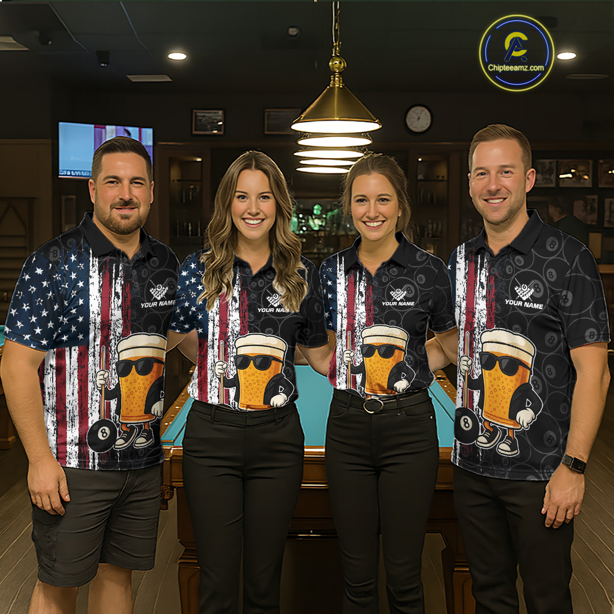 Vintage American Flag Funny Beer Billiard Shirt For Women Custom Patriotic 8 Ball Pool Team Jersey TDM5426