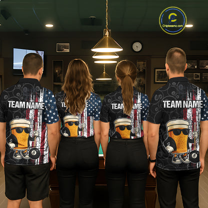 Vintage American Flag Funny Beer Billiard Shirt For Women Custom Patriotic 8 Ball Pool Team Jersey TDM5426