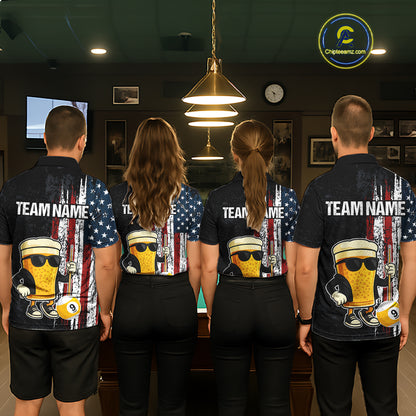 Funny Beer 8 Ball & 9 Ball American Flag Billiard Shirt For Women Custom Patriotic Pool Team Jersey TDM5427
