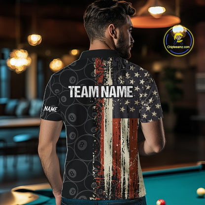 Vintage American Flag 8 Ball Pool Billiard Shirt For Men Custom Patriotic Billiard Team Jersey TDM5429