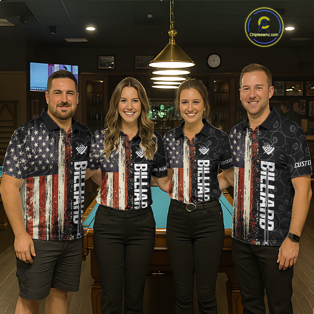 Vintage American Flag 8 Ball Pool Billiard Shirt For Women Custom Patriotic Billiard Team Jersey TDM5429