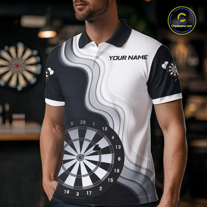 Black And White Darts Shirts With Pocket Option For Men Custom Darts Jersey TDM6487