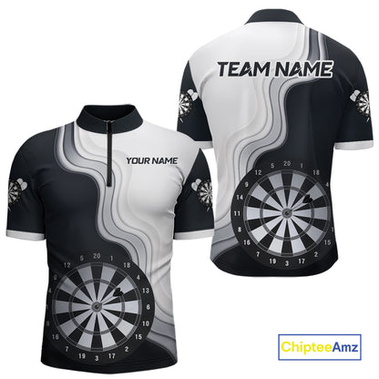 Black And White Darts Shirts With Pocket Option For Men Custom Darts Jersey TDM6487