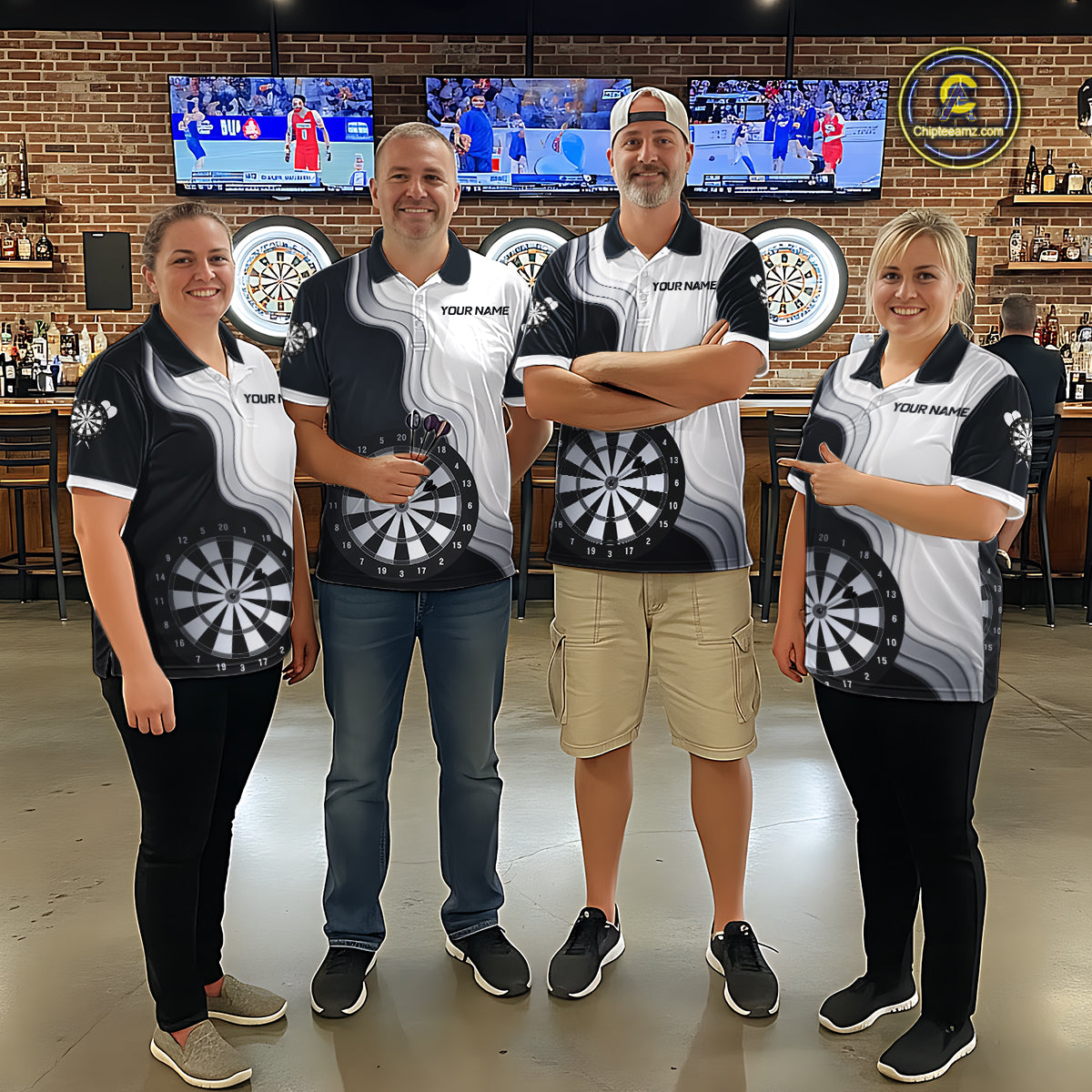 Black And White Darts Shirts With Pocket Option For Women Custom Darts Jersey TDM6487