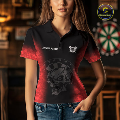 Black And Red Custom Skull Darts Shirt For Women, Darts Jersey Pocket Option TDM5438