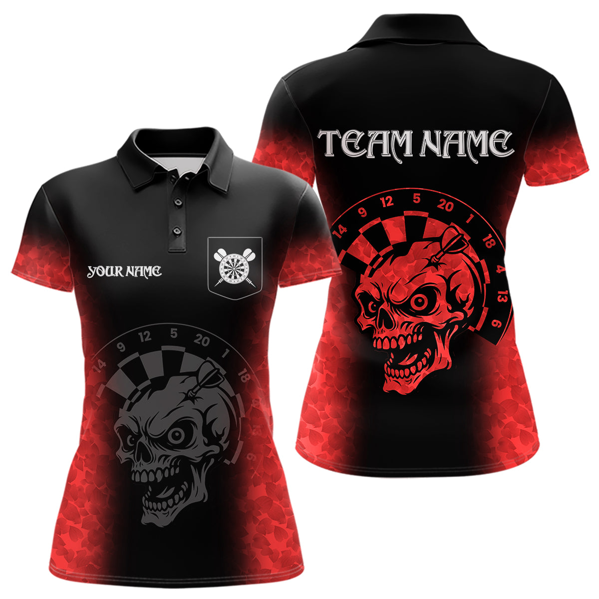 Black And Red Custom Skull Darts Shirt For Women, Darts Jersey Pocket Option TDM5438