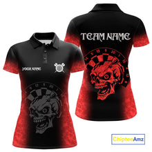Load image into Gallery viewer, Black And Red Custom Skull Darts Shirt For Women, Darts Jersey Pocket Option TDM5438