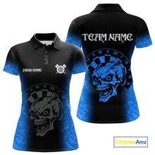 Load image into Gallery viewer, Black And Blue Custom Skull Darts Shirt For Women, Darts Jersey Pocket Option TDM5439