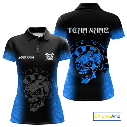 Black And Blue Custom Skull Darts Shirt For Women, Darts Jersey Pocket Option TDM5439