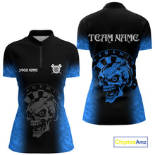 Load image into Gallery viewer, Black And Blue Custom Skull Darts Shirt For Women, Darts Jersey Pocket Option TDM5439