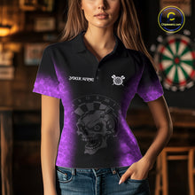 Load image into Gallery viewer, Black And Purple Custom Skull Darts Shirt For Women, Darts Jersey Pocket Option TDM5440
