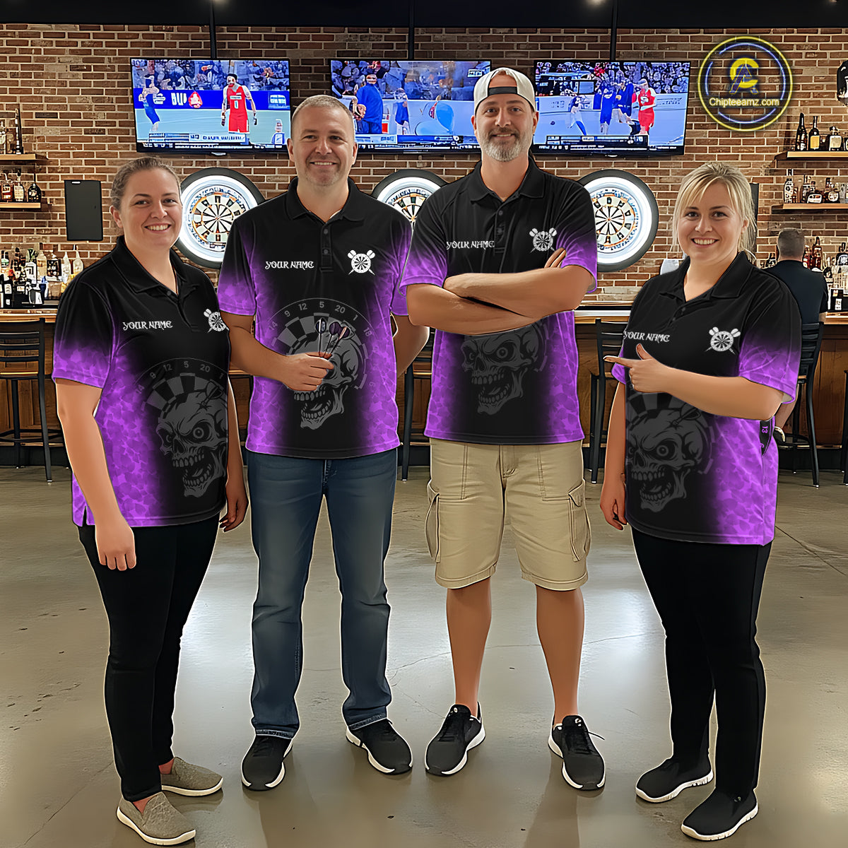 Black And Purple Custom Skull Darts Shirt For Women, Darts Jersey Pocket Option TDM5440