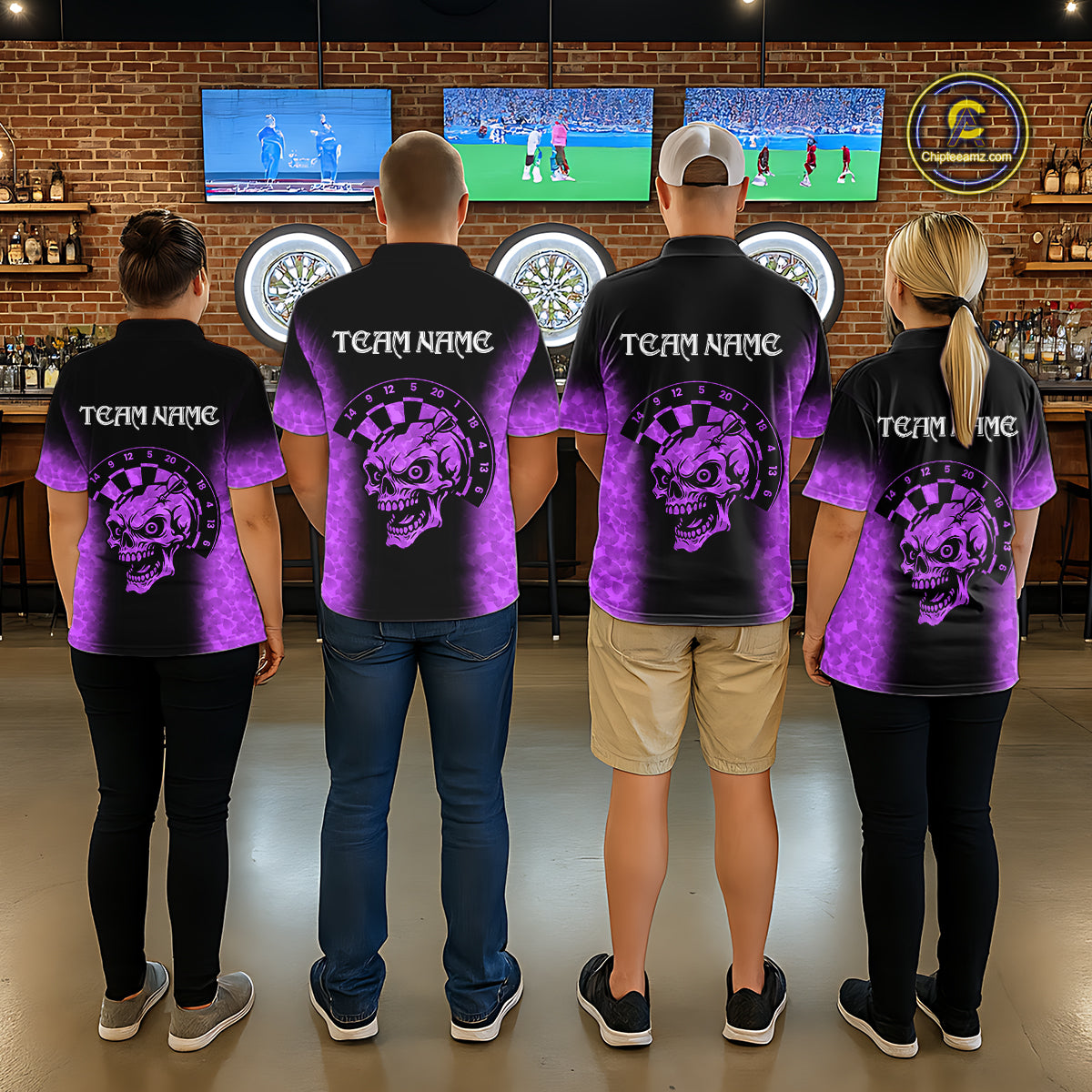 Black And Purple Custom Skull Darts Shirt For Women, Darts Jersey Pocket Option TDM5440