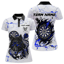 Load image into Gallery viewer, White Grunge Wolf Dart Shirt &amp; Pocket Option Custom Women&#39;s Dart Jersey |Blue TDM5441