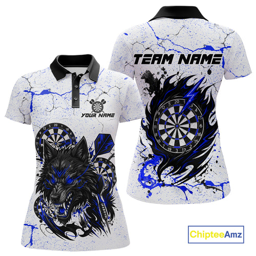 White Grunge Wolf Dart Shirt & Pocket Option Custom Women's Dart Jersey |Blue TDM5441