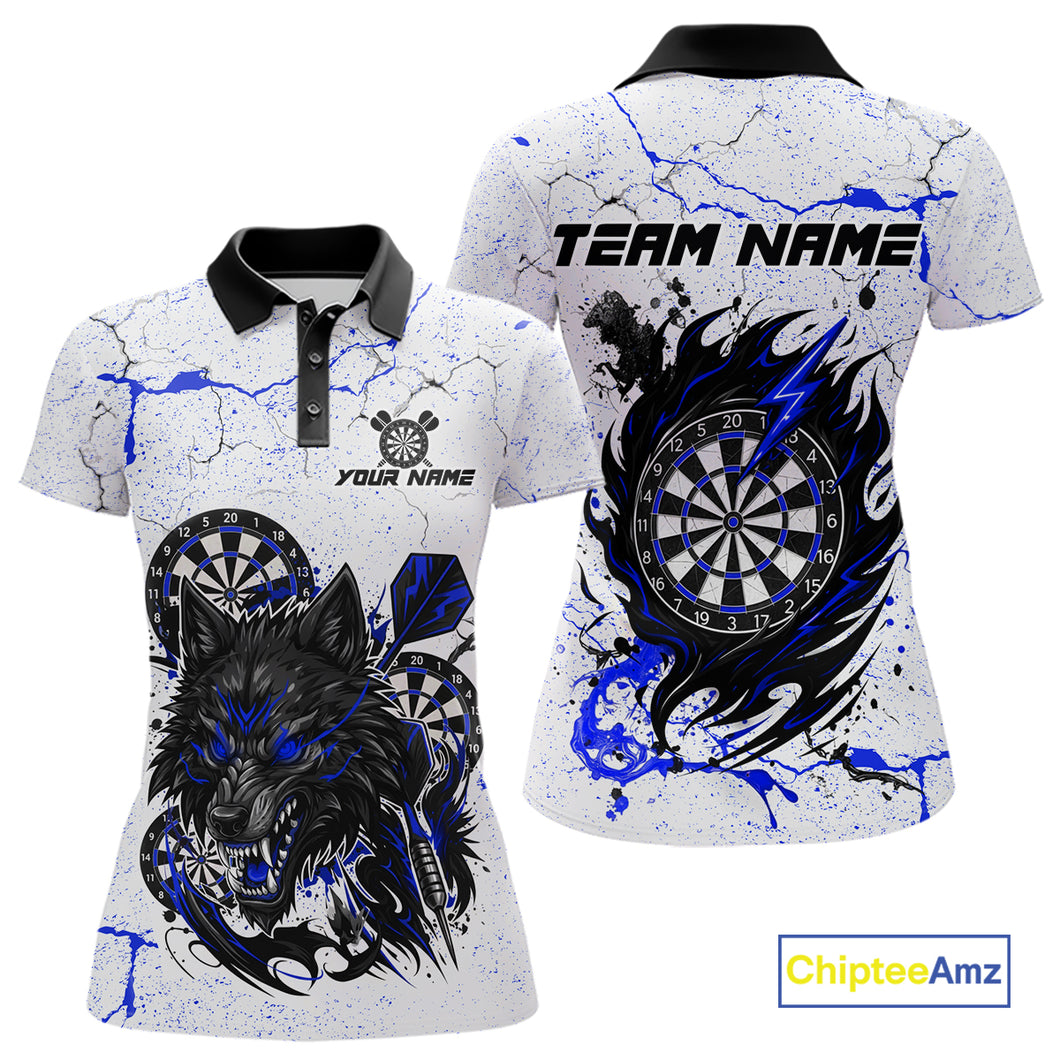 White Grunge Wolf Dart Shirt & Pocket Option Custom Women's Dart Jersey |Blue TDM5441