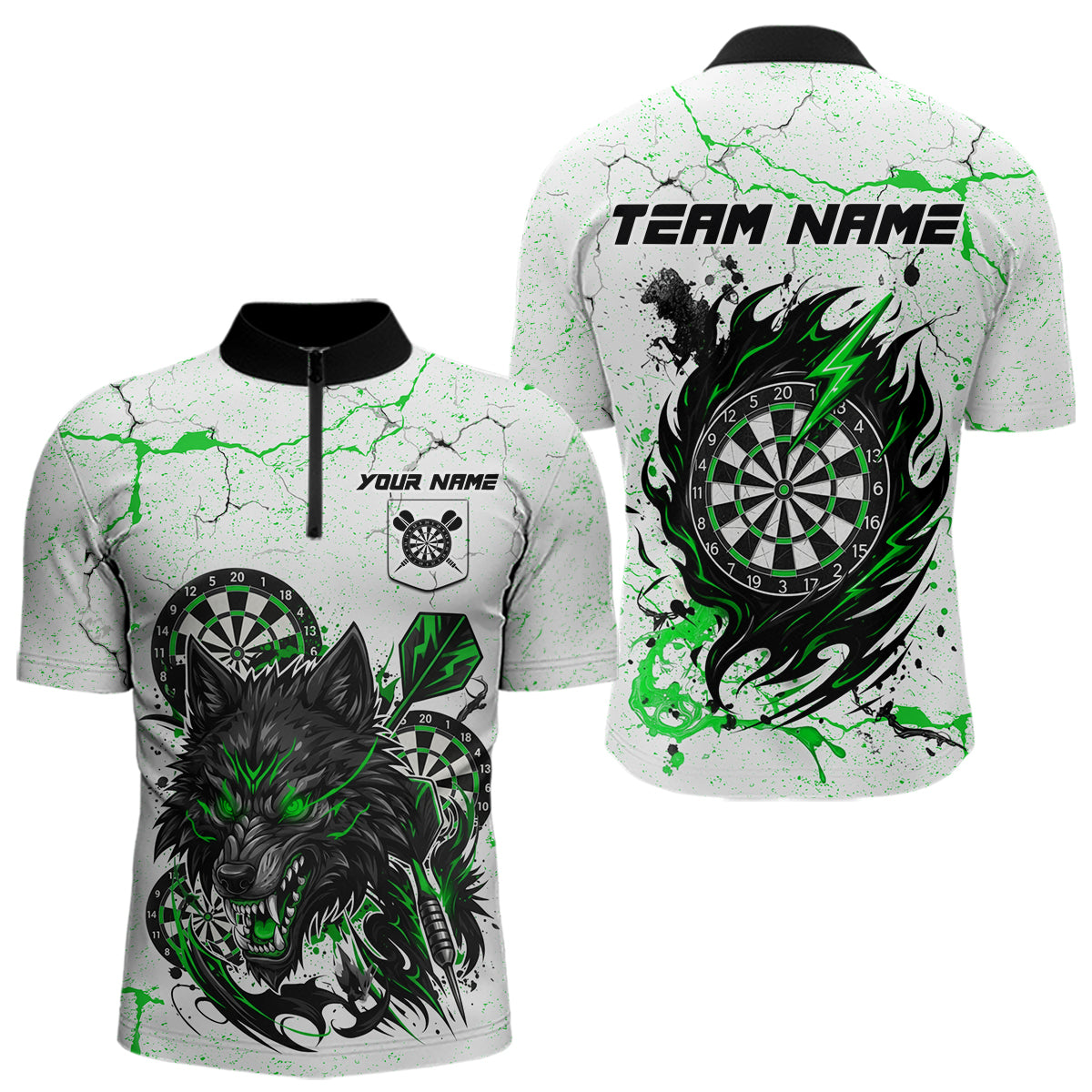 White Grunge Wolf Dart Shirt & Pocket Option Custom Men's Dart Jersey|Green TDM5442