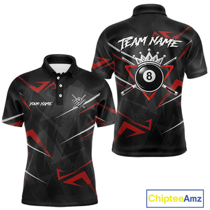 Black And Red 8 Ball Crown Billiard Shirt For Men Custom Pool Team Jersey Polo & 1/4 Zip TDM5921