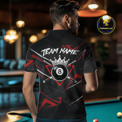 Black And Red 8 Ball Crown Billiard Shirt For Men Custom Pool Team Jersey Polo & 1/4 Zip TDM5921