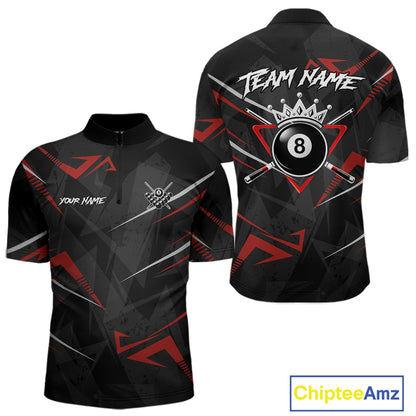 Black And Red 8 Ball Crown Billiard Shirt For Men Custom Pool Team Jersey Polo & 1/4 Zip TDM5921