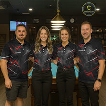 Load image into Gallery viewer, Black And Red 8 Ball Crown Billiard Shirt For Men Custom Pool Team Jersey Polo &amp; 1/4 Zip TDM5921