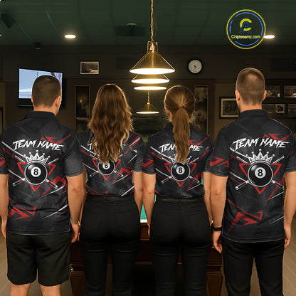 Black And Red 8 Ball Crown Billiard Shirt For Men Custom Pool Team Jersey Polo & 1/4 Zip TDM5921