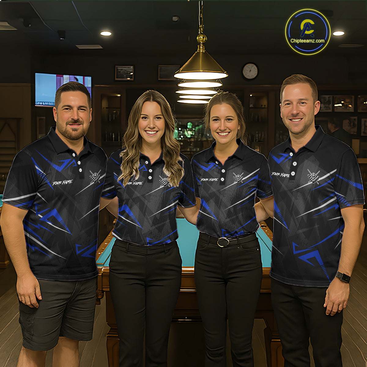 Black And Blue 8 Ball Crown Billiard Shirt For Women Custom Pool Team Jersey Polo & 1/4 Zip TDM5922