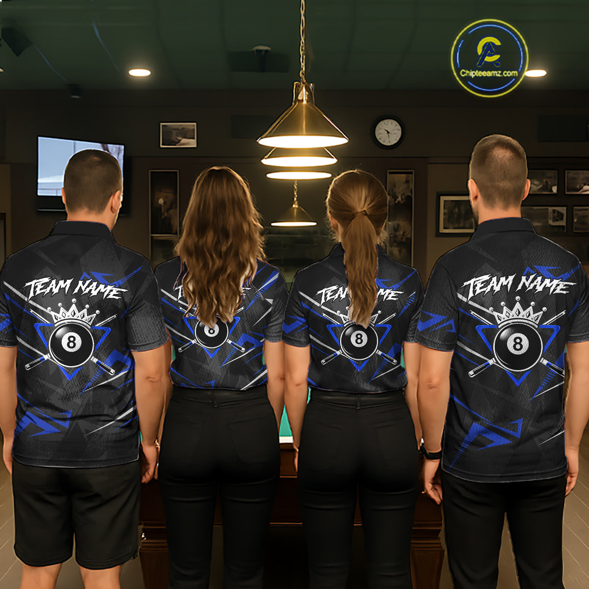 Black And Blue 8 Ball Crown Billiard Shirt For Women Custom Pool Team Jersey Polo & 1/4 Zip TDM5922