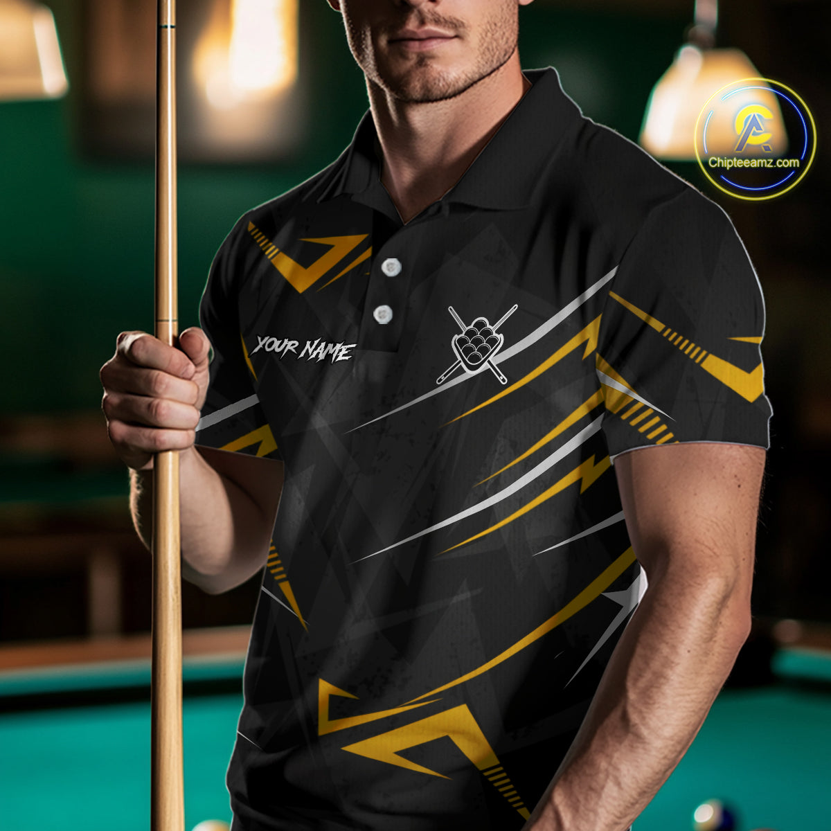 Yellow Black 9 Ball Crown Billiard Shirt For Men Custom Pool Team Jersey Polo & 1/4 Zip TDM5923