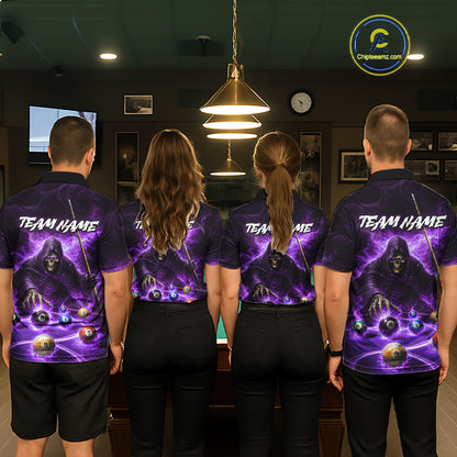 Purple Flaming Grim Reaper Billiard Shirt For Women Custom Pool Team Jersey Polo & Quarter Zip Shirt TDM5739