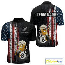Load image into Gallery viewer, Funny Beer American Flag 8 Ball Billiard Shirt For Men Custom Pool Team Jersey Polo &amp; 1/4 Zip TDM5947